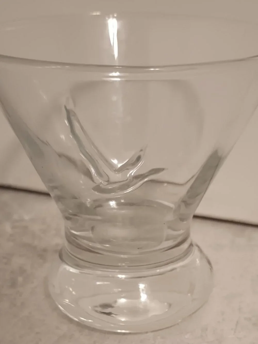 Grey Goose Embossed Vodka Stemless Footed Martini Cocktail Glass Great Condition